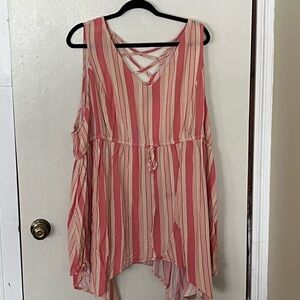 Torrid Challis Babydoll Hanky Hem Top Multi Stripe Pink